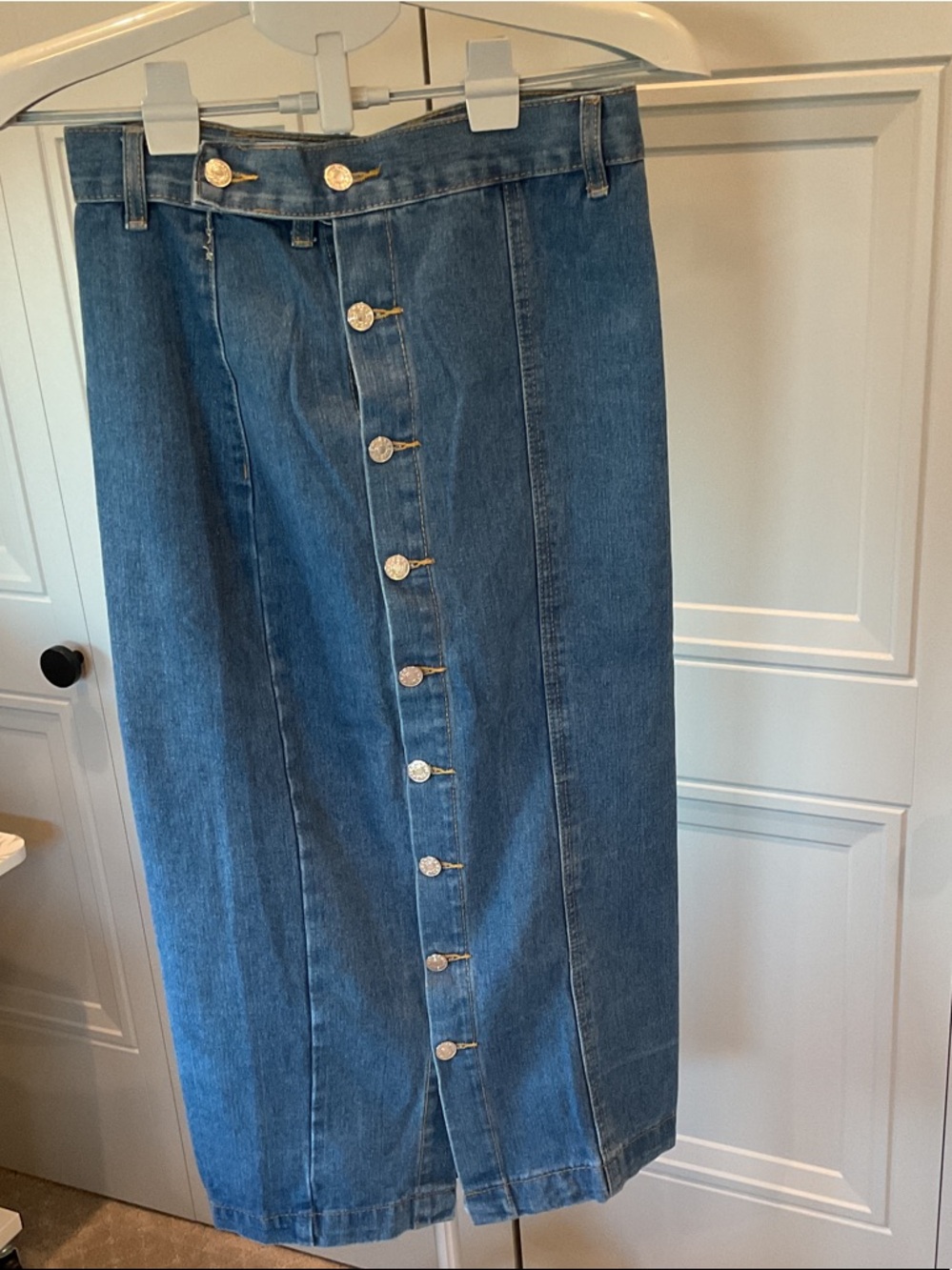 Classic Blue Denim Button-Front Women's Skirt